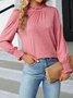 Damen Unifarben Langarm T-Shirts T-Shirt Rundhals Gerafft Retro Frühling/Herbst Oberteile