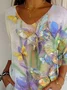 Damen Geblümt Dreiviertelärmel T-Shirts T-Shirt V-Ausschnitt Print Lässig Frühling/Herbst T-Shirt mit Grafik Oberteile