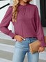 Damen Unifarben Langarm T-Shirts T-Shirt Rundhals Gerafft Retro Frühling/Herbst Oberteile