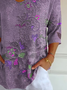 Damen Geblümt Dreiviertelärmel T-Shirts T-Shirt V-Ausschnitt Print Lässig Frühling/Herbst T-Shirt mit Grafik Oberteile