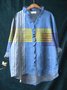 Damen Geometrisch Langarm Bluse Frühling/Herbst Print Lotus Blattkragen Täglich Retro Oberteile