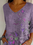 Damen Geblümt Dreiviertelärmel T-Shirts T-Shirt V-Ausschnitt Print Lässig Frühling/Herbst T-Shirt mit Grafik Oberteile
