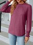 Damen Unifarben Langarm T-Shirts T-Shirt Rundhals Gerafft Retro Frühling/Herbst Oberteile