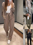 Damen Unifarben Nahtverarbeitung Zweiteiliges Set Täglich Langarm Lässig Frühling/Herbst Bluse mit Hose Matching Set