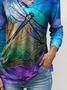 Damen Libelle Langarm T-Shirts T-Shirt V-Ausschnitt Print Lässig Frühling/Herbst T-Shirt mit Grafik Oberteile
