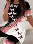 Damen Schmetterling Print Zweiteiliges Set Täglich Kurzarm Lässig Sommer Bluse mit Hose Matching Set