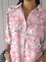 Damen Geblümt Dreiviertelärmel Bluse Frühling/Herbst Print Hemdkragen Täglich Lässig Oberteile
