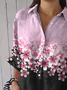 Damen Geblümt Dreiviertelärmel Bluse Frühling/Herbst Print Hemdkragen Täglich Lässig Oberteile