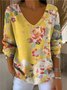 Damen Geblümt Frühling/Herbst Lässig Langarm V-Ausschnitt Baumwolle Pullover