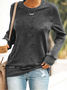Damen Unifarben Rundhals Lässig Frühling/Herbst Langarm Sweatshirt