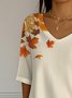 Damen Ahornblatt Dreiviertelärmel T-Shirts T-Shirt Rundhals Retro Frühling/Herbst Oberteile