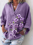 Damen Geblümt Langarm Bluse Frühling/Herbst Print Schalkragen Täglich Lässig Oberteile