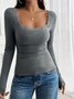 Damen Geblümt Langarm T-Shirts T-Shirt Karree-Ausschnitt Nahtverarbeitung Lässig Frühling/Herbst Oberteile
