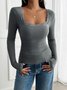 Damen Geblümt Langarm T-Shirts T-Shirt Karree-Ausschnitt Nahtverarbeitung Lässig Frühling/Herbst Oberteile