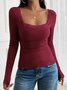 Damen Geblümt Langarm T-Shirts T-Shirt Karree-Ausschnitt Nahtverarbeitung Lässig Frühling/Herbst Oberteile