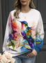 Damen Vogel Rundhals Print Lässig Frühling/Herbst Langarm Sweatshirt