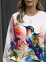 Damen Vogel Rundhals Print Lässig Frühling/Herbst Langarm Sweatshirt