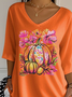 Damen Geblümt Dreiviertelärmel T-Shirts T-Shirt V-Ausschnitt Print Lässig Frühling/Herbst T-Shirt mit Grafik Oberteile