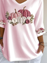 Damen Geblümt Dreiviertelärmel T-Shirts T-Shirt V-Ausschnitt Print Lässig Frühling/Herbst T-Shirt mit Grafik Oberteile
