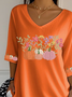Damen Geblümt Dreiviertelärmel T-Shirts T-Shirt V-Ausschnitt Print Lässig Frühling/Herbst T-Shirt mit Grafik Oberteile