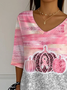 Damen Abstrakt Dreiviertelärmel T-Shirts T-Shirt V-Ausschnitt Print Lässig Frühling/Herbst T-Shirt mit Grafik Oberteile