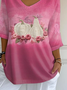 Damen Geblümt Dreiviertelärmel T-Shirts T-Shirt V-Ausschnitt Print Lässig Frühling/Herbst T-Shirt mit Grafik Oberteile