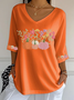 Damen Geblümt Dreiviertelärmel T-Shirts T-Shirt V-Ausschnitt Print Lässig Frühling/Herbst T-Shirt mit Grafik Oberteile