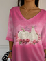 Damen Geblümt Dreiviertelärmel T-Shirts T-Shirt V-Ausschnitt Print Lässig Frühling/Herbst T-Shirt mit Grafik Oberteile