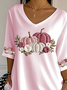 Damen Geblümt Dreiviertelärmel T-Shirts T-Shirt V-Ausschnitt Print Lässig Frühling/Herbst T-Shirt mit Grafik Oberteile