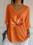 Damen Ahornblatt Dreiviertelärmel T-Shirts T-Shirt V-Ausschnitt Print Lässig Frühling/Herbst T-Shirt mit Grafik Oberteile