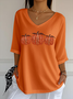 Damen Halloween (Kürbis) Dreiviertelärmel T-Shirts T-Shirt V-Ausschnitt Print Lässig Frühling/Herbst T-Shirt mit Grafik Oberteile