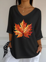 Damen Ahornblatt Dreiviertelärmel T-Shirts T-Shirt V-Ausschnitt Print Lässig Frühling/Herbst T-Shirt mit Grafik Oberteile