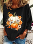Damen Geblümt Langarm T-Shirts T-Shirt Rundhals Print Lässig Frühling/Herbst T-Shirt mit Grafik Oberteile