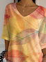 Damen Blätter Dreiviertelärmel T-Shirts T-Shirt V-Ausschnitt Print Lässig Frühling/Herbst T-Shirt mit Grafik Oberteile