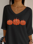 Damen Halloween (Kürbis) Dreiviertelärmel T-Shirts T-Shirt V-Ausschnitt Print Lässig Frühling/Herbst T-Shirt mit Grafik Oberteile