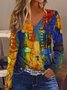 Damen Abstrakt Langarm T-Shirts T-Shirt V-Ausschnitt Print Lässig Frühling/Herbst T-Shirt mit Grafik Oberteile