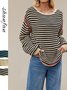 Damen Gestreift Nahtverarbeitung Winter Straße Langarm Rundhals Pullover