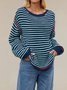 Damen Gestreift Nahtverarbeitung Winter Straße Langarm Rundhals Pullover