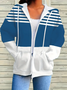 Damen Frühling/Herbst Oberbekleidung Lässig Print Gestreift Langarm Kapuze Jacke