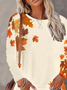 Damen Ahornblatt Langarm T-Shirts T-Shirt Rundhals Print Lässig Frühling/Herbst T-Shirt mit Grafik Oberteile