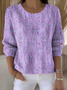 Damen Pflanzen Frühling/Herbst Retro Langarm Rundhals Baumwolle Pullover