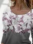 Damen Geblümt Langarm T-Shirts T-Shirt Rundhals Print Lässig Frühling/Herbst T-Shirt mit Grafik Oberteile