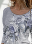 Damen Geblümt Langarm T-Shirts T-Shirt Rundhals Print Lässig Frühling/Herbst T-Shirt mit Grafik Oberteile