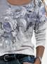 Damen Geblümt Langarm T-Shirts T-Shirt Rundhals Print Lässig Frühling/Herbst T-Shirt mit Grafik Oberteile