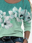Damen Geblümt Langarm T-Shirts T-Shirt Rundhals Print Lässig Frühling/Herbst T-Shirt mit Grafik Oberteile
