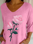 Damen Geblümt Dreiviertelärmel T-Shirts T-Shirt V-Ausschnitt Print Lässig Frühling/Herbst T-Shirt mit Grafik Oberteile