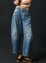 Schnalle Baumwolle Weit Lässig Damen Weit Hose mit Weitem Bein Mitte-niedrig Erheben Gewaschen Krummsäbel Hose Jeans
