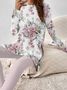 Damen Geblümt Print Zweiteiliges Set Täglich Langarm Lässig Frühling/Herbst Bluse mit Hose Matching Set