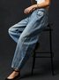 Schnalle Baumwolle Weit Lässig Damen Weit Hose mit Weitem Bein Mitte-niedrig Erheben Gewaschen Krummsäbel Hose Jeans