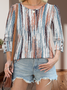 Damen Geometrisch Langarm T-Shirts T-Shirt V-Ausschnitt Print Retro Frühling/Herbst Oberteile